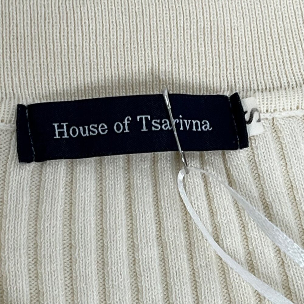 House Of Tsarivna Ribbed Knit Midi Polo Dress Ivory Stretch Womens small - Picture 5 of 6